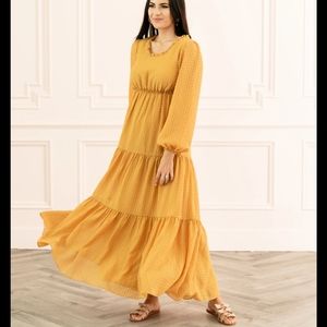 Rachel Parcel Tiered Long Sleeve Maxi Dress in Yellow Myth $139 Medium